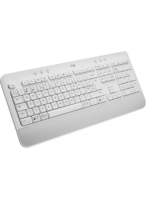 Signature K650 Wireless Keyboard with Wrist Rest, Full-Size, BLE Bluetooth or Logi Bolt USB Receiver, Comfort Deep-Cushioned Keys, Numpad, Compatible with most OS/PC/Windows/Mac Off white