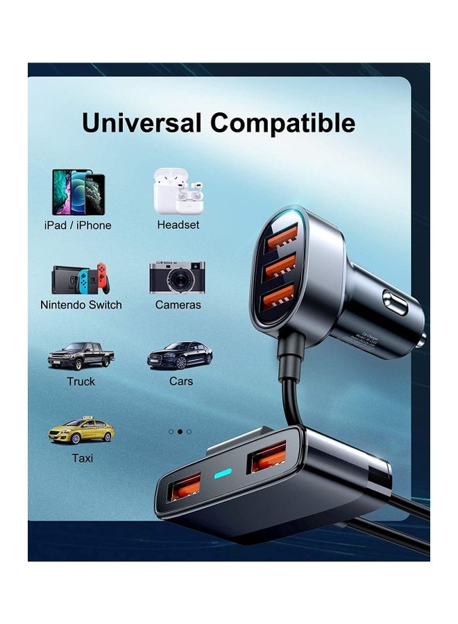 JOYROOM 5 USB Car Phone Charger Adapter For Multiple Devices 12V 5FT Cable Front And Back Seat Charging Compatible With Samsung iPhone Black  - Image 4