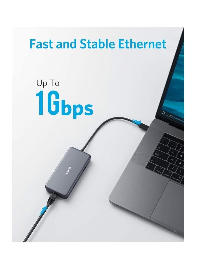 محول موزع بمنفذ USB C، باور إكسباند بلس 7 في 1 بمنفذ USB C إلى HDMI بجودة 4K ويدعم تقنية PD وبقدرة 60 وات وبشبكة إيثرنت بسرعة 1 جيجابت في الثانية، وبمنفذين USB 3.0، وقارئات بطاقات SD وSD ميكرو، لأجهزة ماك بوك برو وأجهزة اللابتوب الأخرى بمنفذ USB C رمادي