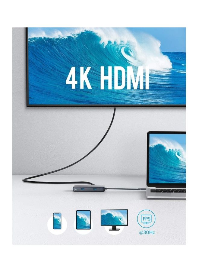 محول موزع بمنفذ USB C، باور إكسباند بلس 7 في 1 بمنفذ USB C إلى HDMI بجودة 4K ويدعم تقنية PD وبقدرة 60 وات وبشبكة إيثرنت بسرعة 1 جيجابت في الثانية، وبمنفذين USB 3.0، وقارئات بطاقات SD وSD ميكرو، لأجهزة ماك بوك برو وأجهزة اللابتوب الأخرى بمنفذ USB C رمادي