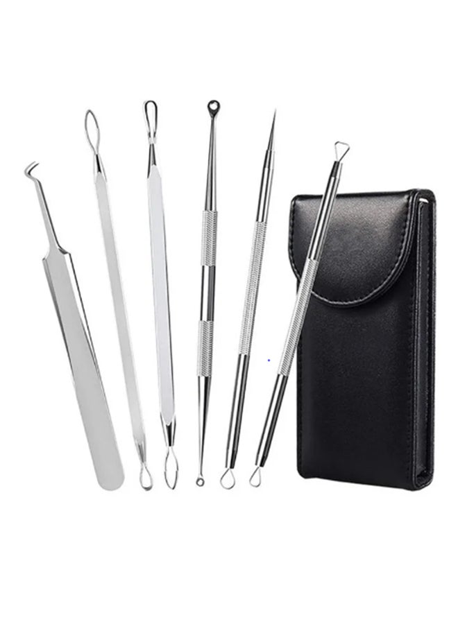 Rock Pow 6-Count Curved Blackhead Tweezers Kit with Case Silver/Black  - Image 1