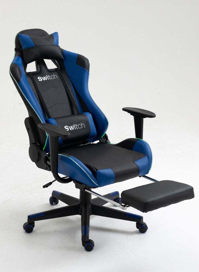 سويتش - Gorm, RGB LED Lights Gaming Chair, Ergonomic Office Chair, Headrest With Lumbar Support, High Back With Adjustable Reclining And Footrest, Swivel In Dark Blue With Black Accents 5727Db1 Dark Blue - Image 1