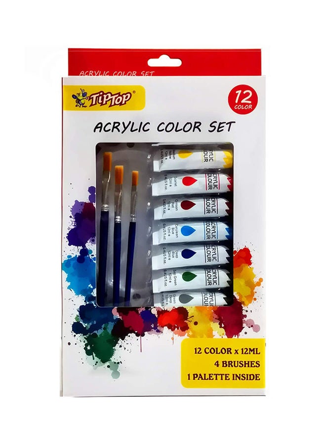 Generic 12 Colors Tiptop Acrylic Paints With Brushes And Palette Paint Set Multicolour  - Image 2