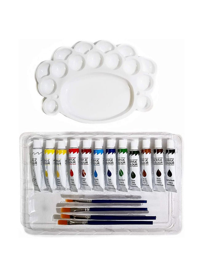 Generic 12 Colors Tiptop Acrylic Paints With Brushes And Palette Paint Set Multicolour  - Image 3