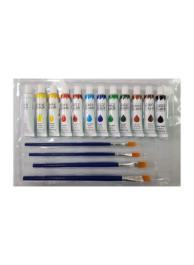 Generic 12 Colors Tiptop Acrylic Paints With Brushes And Palette Paint Set Multicolour  - Image 4