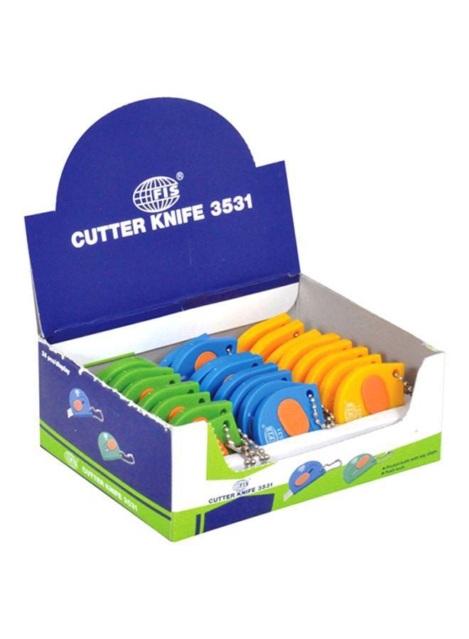 FIS 24-Piece Cutter Knife With Key Chain Set Blue/Green/Yellow - Image 1
