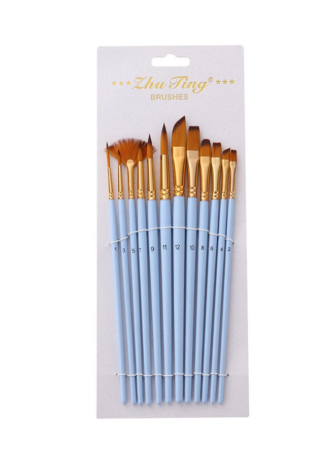 12-Piece Wooden Paint Brush Set Lake Blue