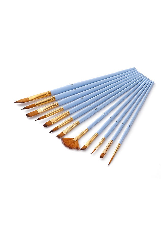 12-Piece Wooden Paint Brush Set Lake Blue