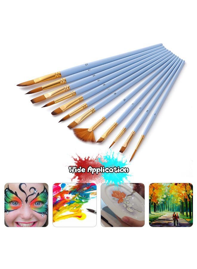 12-Piece Wooden Paint Brush Set Lake Blue