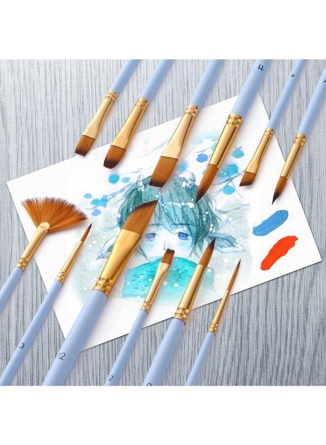 12-Piece Wooden Paint Brush Set Lake Blue