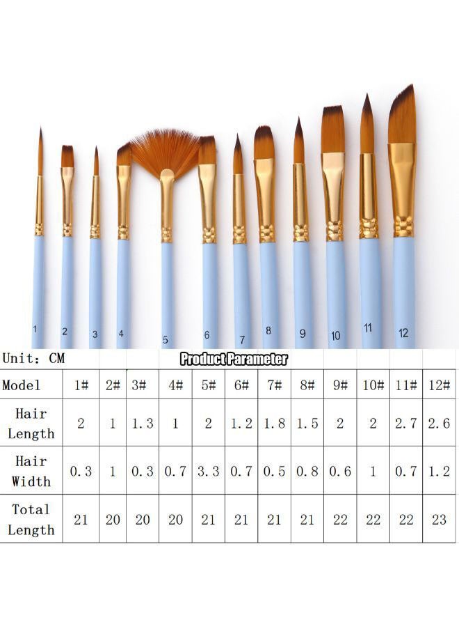12-Piece Wooden Paint Brush Set Lake Blue