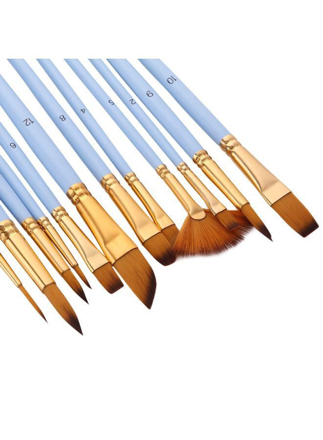 12-Piece Wooden Paint Brush Set Lake Blue