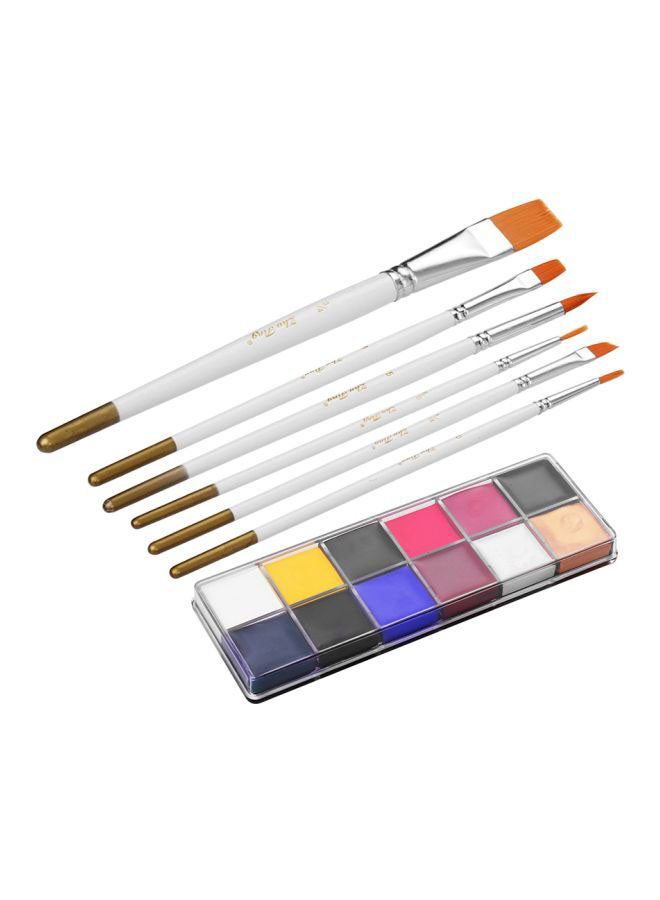 Generic 7-Piece Painting Art 12-Colour Face Paint With Paint Brush Kit Multicolour  - Image 1