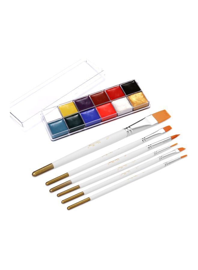 Generic 7-Piece Painting Art 12-Colour Face Paint With Paint Brush Kit Multicolour  - Image 2