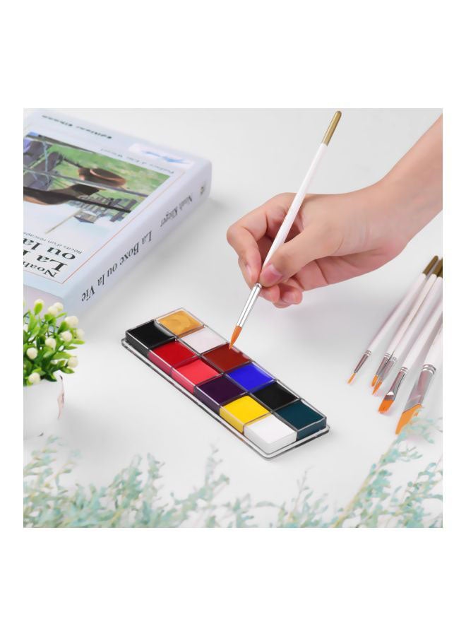 Generic 7-Piece Painting Art 12-Colour Face Paint With Paint Brush Kit Multicolour  - Image 5