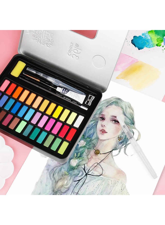 Generic - 48 Colors Solid Watercolors Paints Set Pigment Drawing Painting With Water Brush Paintbrush Pencil Sponge Watercolor Paper For Artists Beginners Students Adults Pink - Image 1