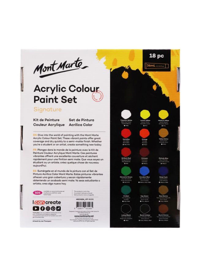 مونت مارتي مجموعة طلاء أكريليك مميزة من 18 قطعة متعدد الألوان - Image 2