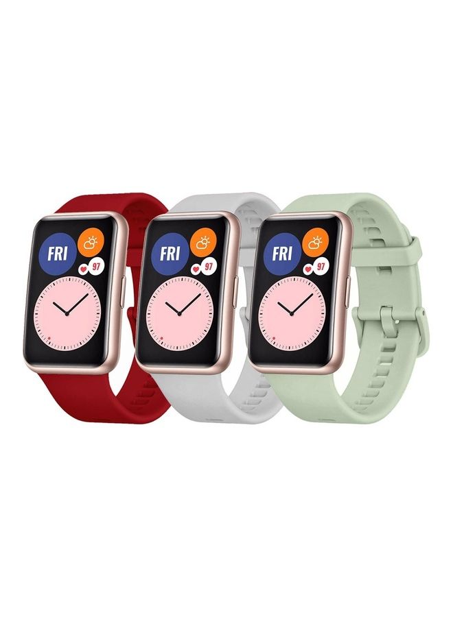 MARGOUN Watch Fit 1 Replacement Band Silicone Smartwatch Strap(Only Compatible With Watch Fit 1) Maroon/Grey/Light Green - Image 1