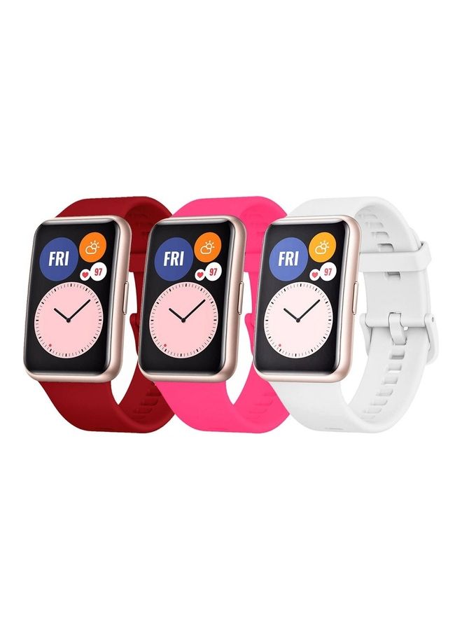 MARGOUN Watch Fit 1 Replacement Band Silicone Smartwatch Strap(Only Compatible With Watch Fit 1) Maroon/Pink/White - Image 1