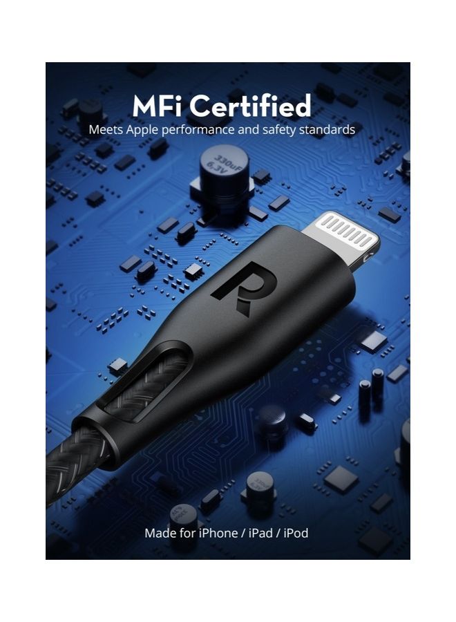RAVPOWER MFi Certified Power Cable Lightning 2 Meter Nylon Black - Image 2