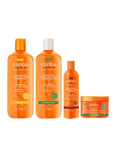 Cantu 4-Piece Natural Hair Shampoo, Conditioner, Curl Activator Cream And Define And Shine Custard Set 