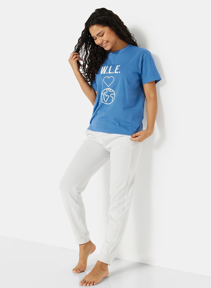 Sivvi x D'Atelier - Eco-Friendly Graphic Boxy Loungewear T-Shirt Light Blue - Image 1