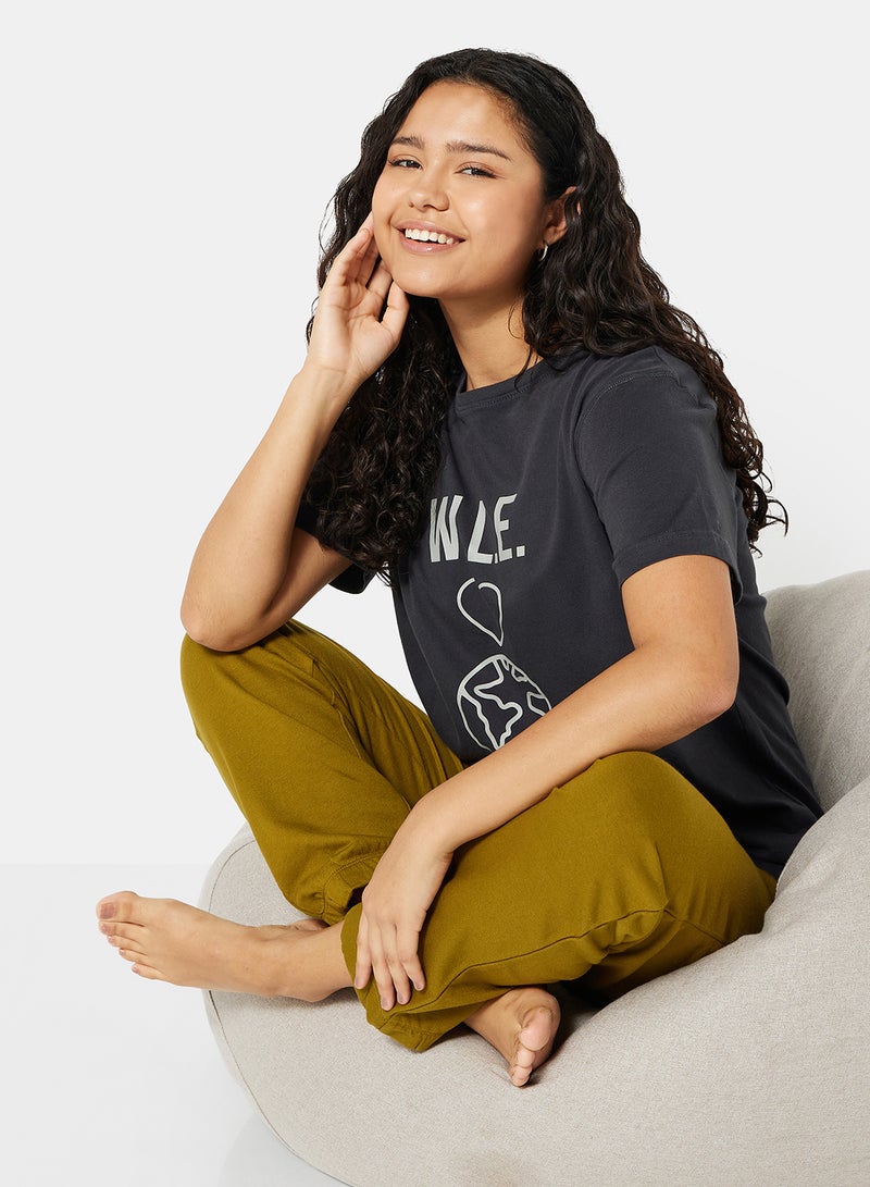 Sivvi x D'Atelier - Eco-Friendly Graphic Boxy Loungewear T-Shirt Charcoal Grey - Image 1