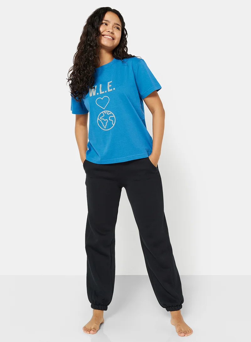 Sivvi x D'Atelier Eco-Friendly Graphic Boxy Loungewear T-Shirt Blue