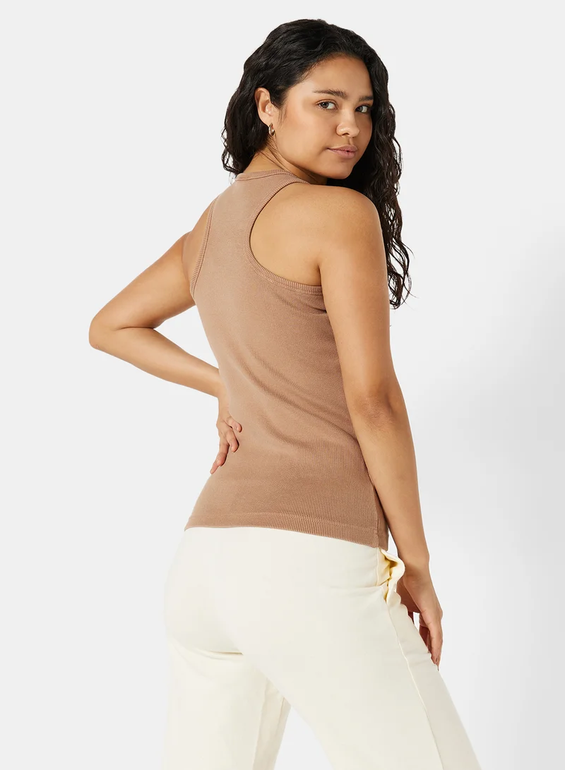 سيفي x دي‘اتيلير Eco-Friendly Ribbed Loungewear Tank Top Light Brown