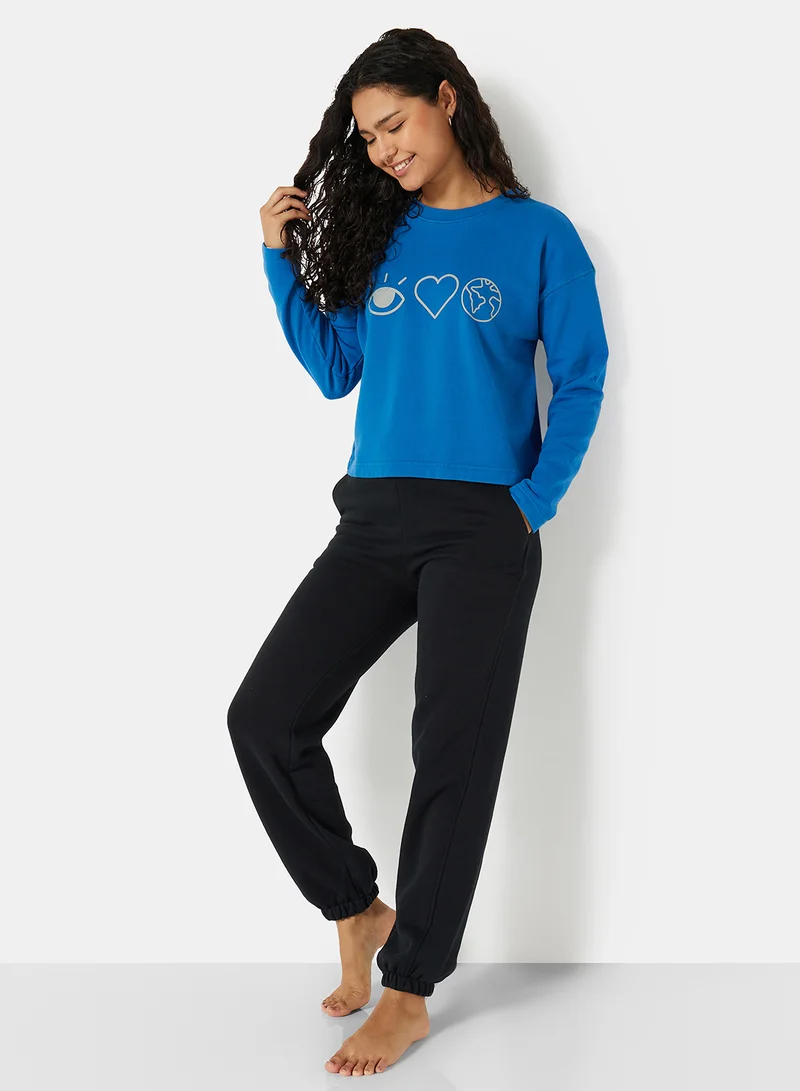 Sivvi x D'Atelier Eco-Friendly Boxy Long Sleeve Loungewear T-Shirt Blue