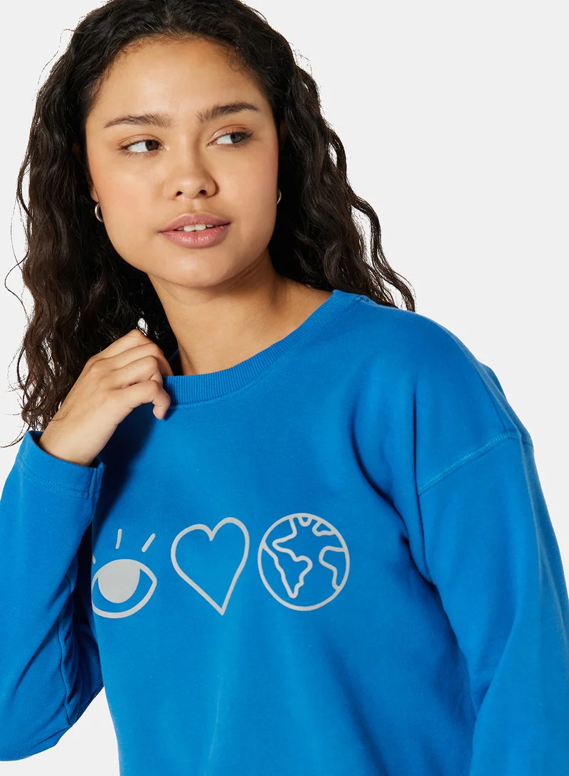 Sivvi x D'Atelier Eco-Friendly Boxy Long Sleeve Loungewear T-Shirt Blue