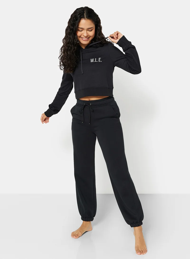 Sivvi x D'Atelier Eco-Friendly Logo Loungewear Cropped Hoodie Black