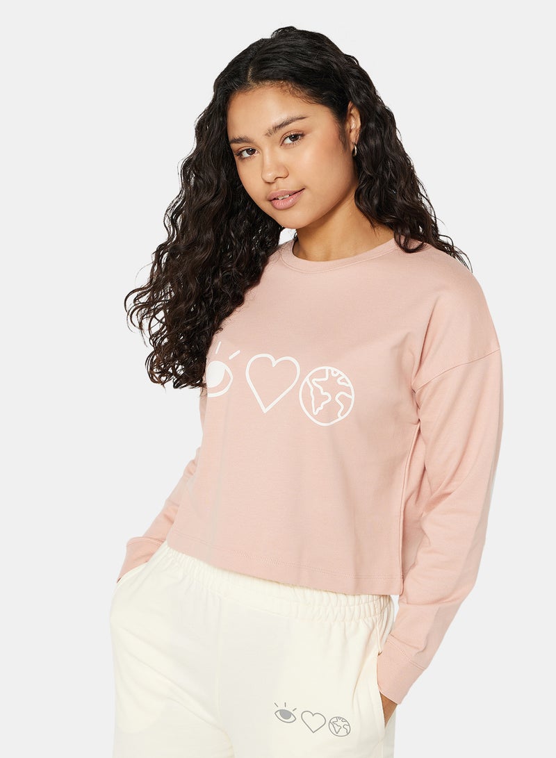 Sivvi x D'Atelier - Eco-Friendly Graphic Long Sleeve Loungewear T-Shirt Misty Rose - Image 1