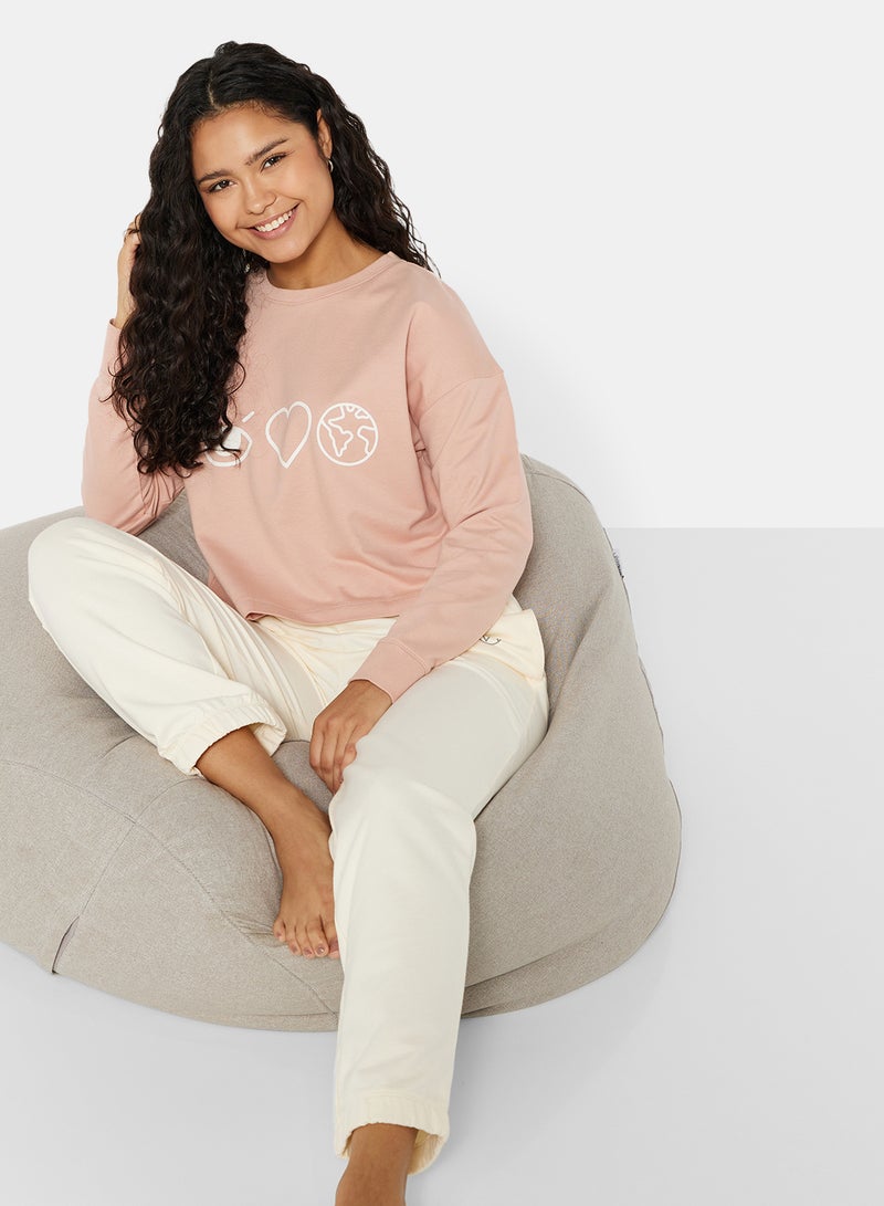 Sivvi x D'Atelier - Eco-Friendly Graphic Long Sleeve Loungewear T-Shirt Misty Rose - Image 1