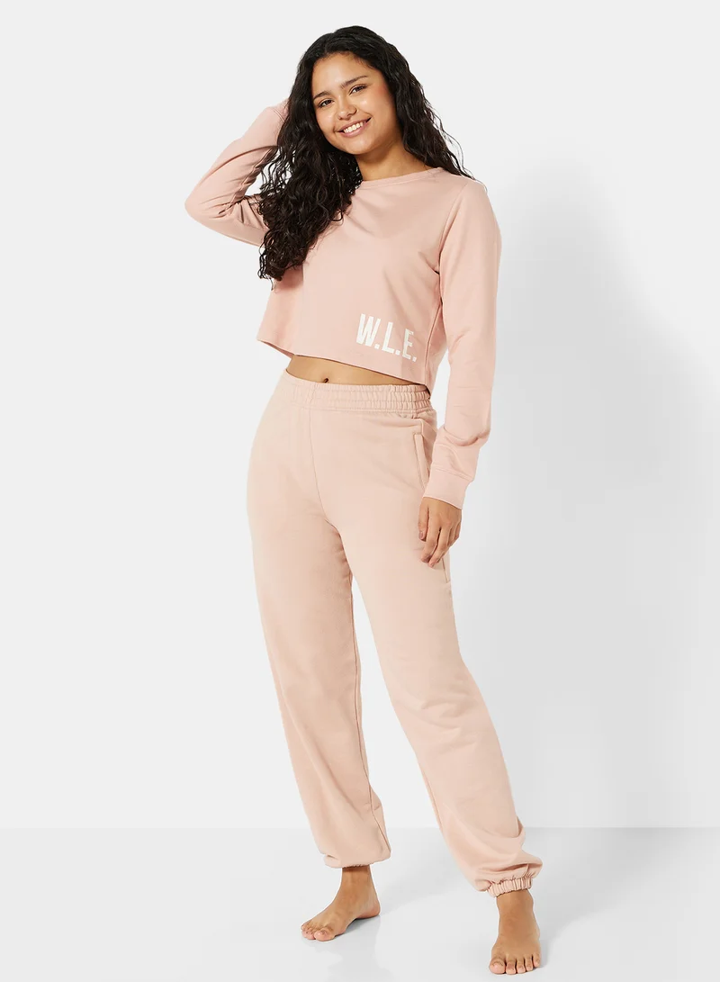 سيفي x دي‘اتيلير Eco-Friendly Graphic Long Sleeve Loungewear T-Shirt Misty Rose