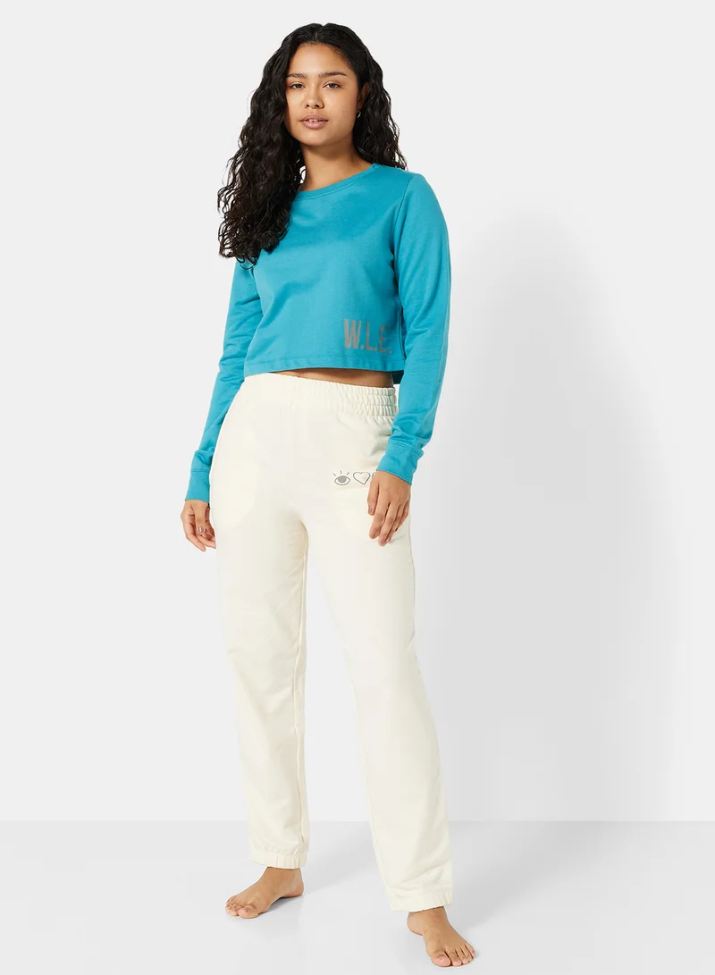 Sivvi x D'Atelier Eco-Friendly Graphic Long Sleeve Loungewear T-Shirt Pagoda Blue