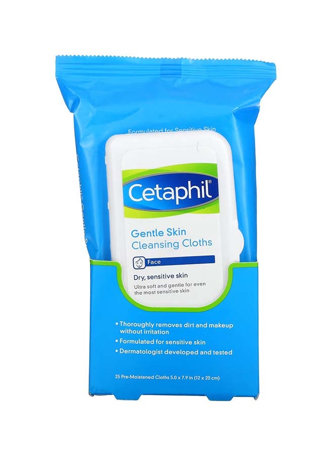 Cetaphil Gentle Skin Face Cleansing Cloths Dry Sensitive Skin 25 Piece Pack Of 2 White - Image 2