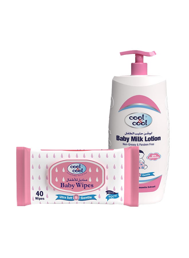 كول اند كول Baby Milk Lotion 500Ml + Baby Wipes 40'S - Image 1