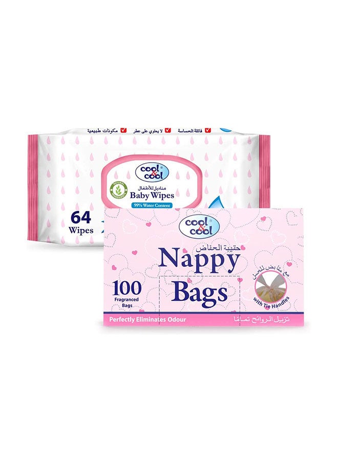 Cool & Cool Nappy Bags 100'S With Baby Water Wipes 64'S Value - Image 1