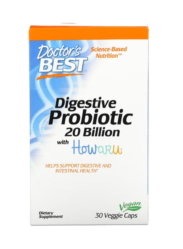Doctor's BEST - Digestive Probiotic 20 Billion With Howaru - 30 Veggie Caps - Image 1