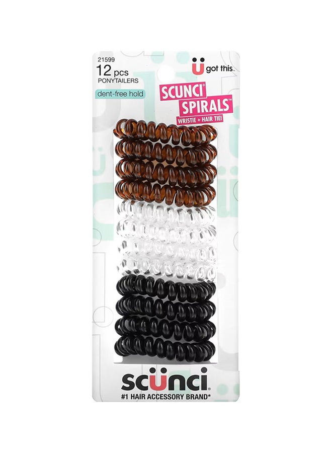 Scunci - 12-Pieces Dent-Free Hold Spirals Wristie Hair Tie Set Black/White/Brown - Image 1