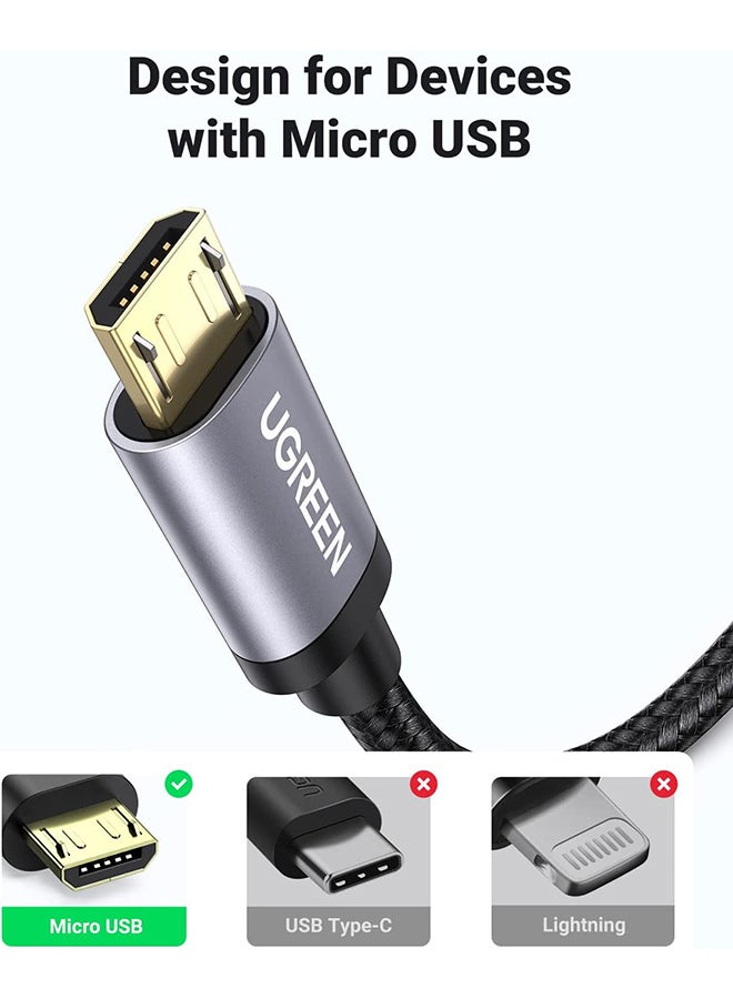 Ugreen - Micro USB Cable 0.5M Nylon Braided Controller 1.5ft New Wire Fast Quick Charger Cord USB to Micro USB 2.0 Android Charging Cord Compatible with Note, Nexus, Nokia, PS4 Black - Image 1