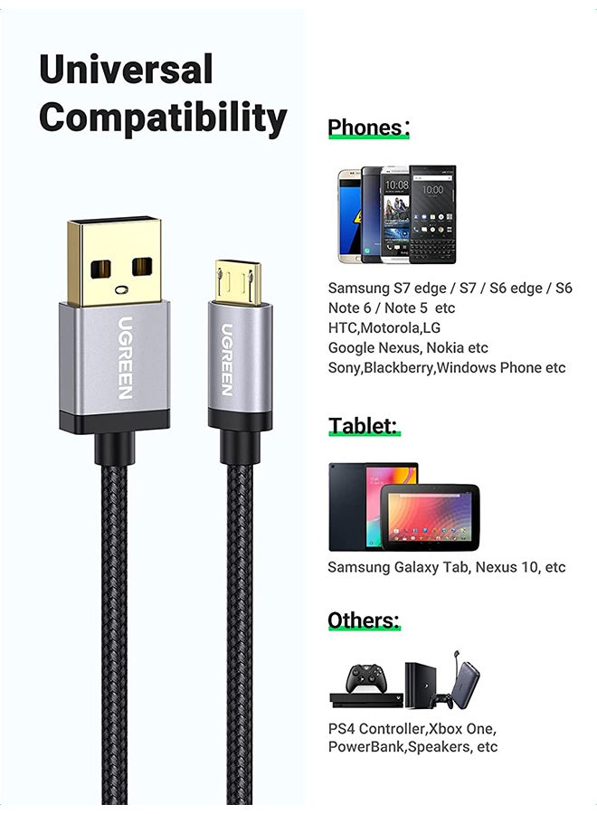 Ugreen - Micro USB Cable 0.5M Nylon Braided Controller 1.5ft New Wire Fast Quick Charger Cord USB to Micro USB 2.0 Android Charging Cord Compatible with Note, Nexus, Nokia, PS4 Black - Image 1