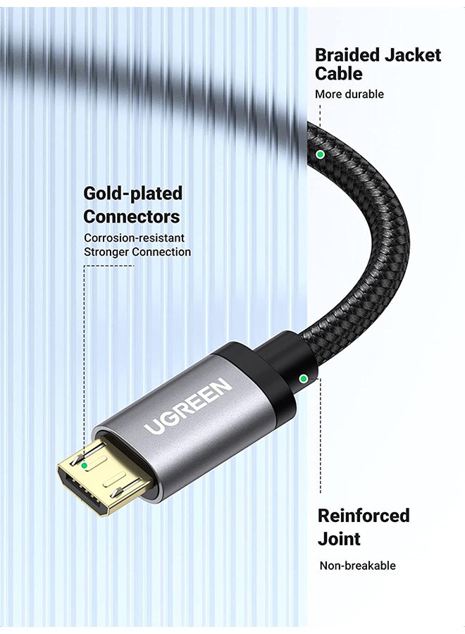 Ugreen - Micro USB Cable 0.5M Nylon Braided Controller 1.5ft New Wire Fast Quick Charger Cord USB to Micro USB 2.0 Android Charging Cord Compatible with Note, Nexus, Nokia, PS4 Black - Image 1