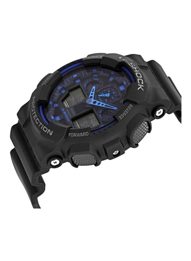جي شوك ساعة يد رقمية وبعقارب بسوار مطاطي دائري الشكل مقاس 51 مم - لون أسود - طراز GA-100-1A2DR للرجال  - Image 3