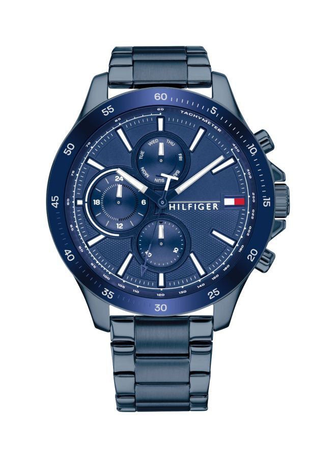 TOMMY HILFIGER Men's Bank Round Shape Stainless Steel Analog Wrist Watch 46 mm - Blue - 1791720  - Image 1