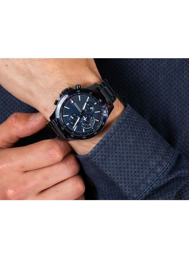 TOMMY HILFIGER Men's Bank Round Shape Stainless Steel Analog Wrist Watch 46 mm - Blue - 1791720  - Image 4