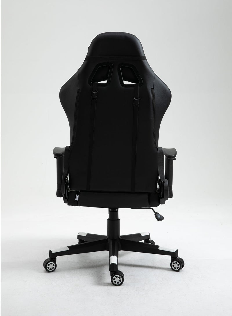 سويتش كرسي ألعاب Rune، Soft 2D Armrest مع مسند ظهر مرتفع، قابل للإمالة الكاملة وارتفاع المقعد قابل للتعديل، تصميم مريح يمكن استخدامه ككرسي مكتب أيضًا، أبيض وأسود 5903W  - Image 3