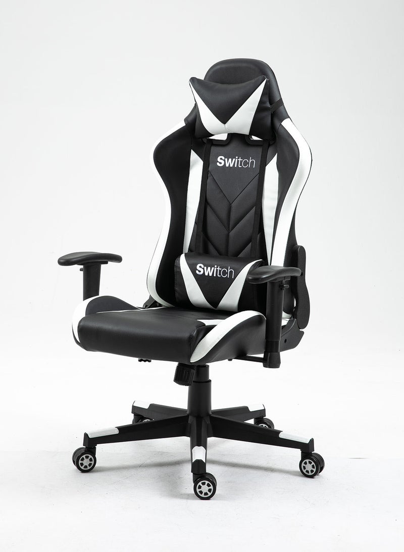 سويتش كرسي ألعاب Rune، Soft 2D Armrest مع مسند ظهر مرتفع، قابل للإمالة الكاملة وارتفاع المقعد قابل للتعديل، تصميم مريح يمكن استخدامه ككرسي مكتب أيضًا، أبيض وأسود 5903W  - Image 4