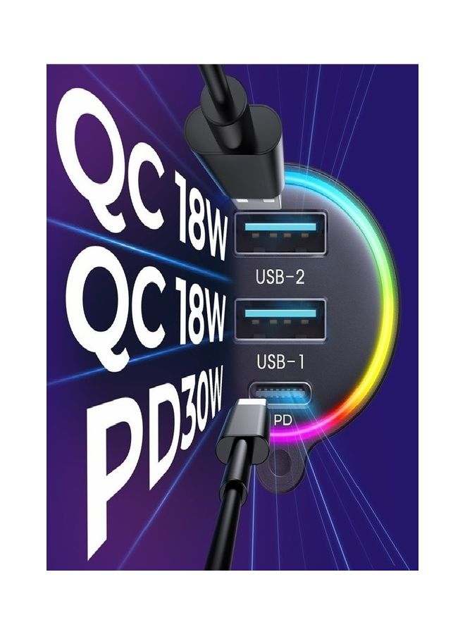 JOYROOM - 30W PD Type-C USB Car Charger LED Display Bluetooth Adapter FM Transmitter With Coiled Cable Black - Image 1